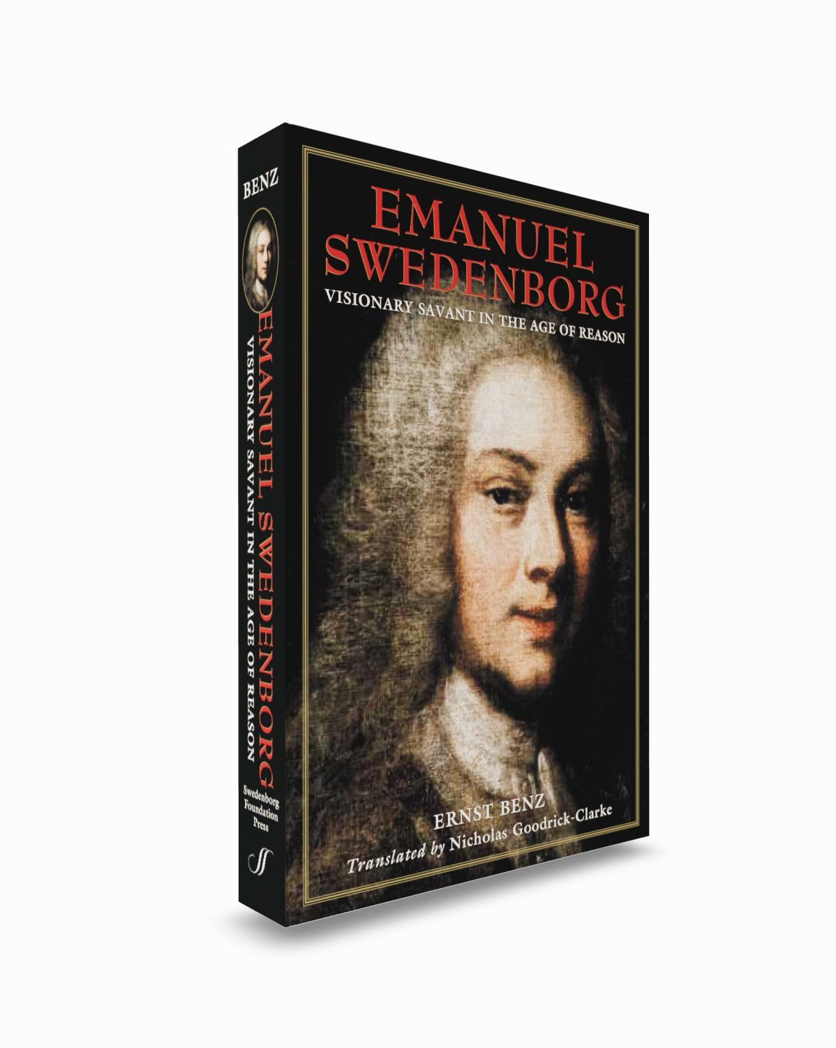 Eman Swed Visionary Savant Mockup Front View - Swedenborg Foundation Paperback book upright front cover, portrait of Emanual Swedenborg