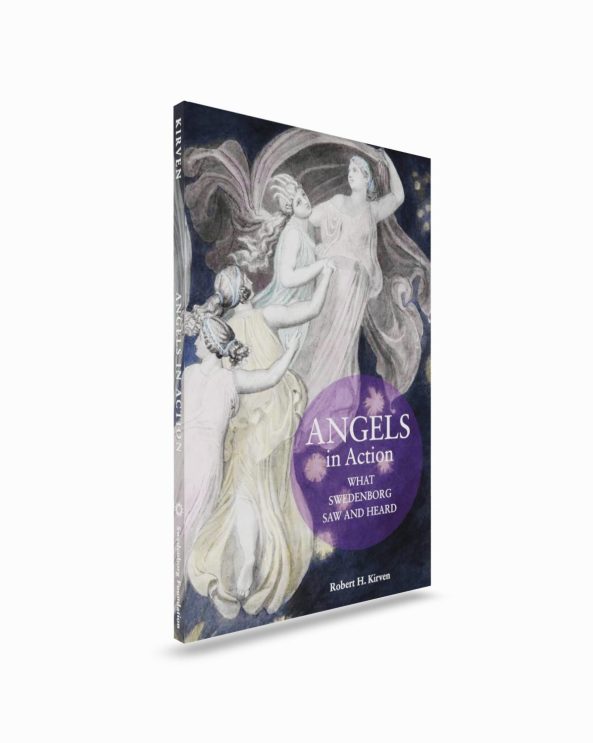 Paperback book upright, title in purple circle over four angels in flowing robes on dark background