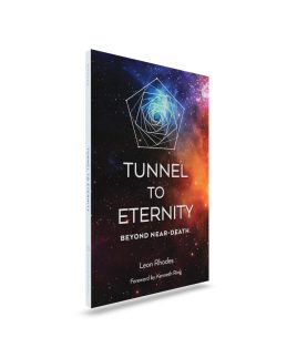 Paperback book upright front cover with pentagonal spiral creating illusion of tunnel drawn over starry background