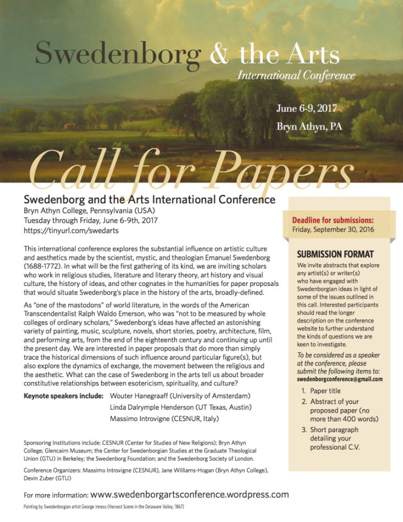 Deadline Approaching: Swedenborg & the Arts Conference Call for Papers