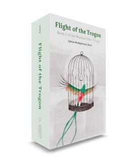 Paperback book upright front cover with trogon in calavera-shaped bird cage