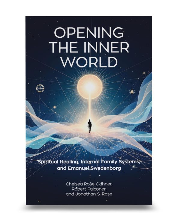 Front-facing dark blue book with light waves and a tiny silhouette of a person under a glowing circle