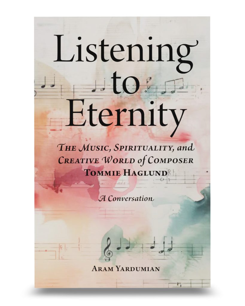 Book cover with large black text and a water color background