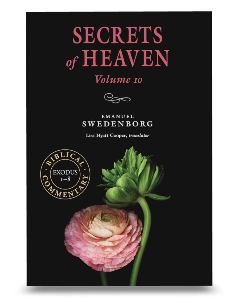 SH10 - Portable - Front Cover Flat View with Emblem Mockup - Cropped - Swedenborg Foundation Black paperback book image angled with pink flower with green leaves and pink title text