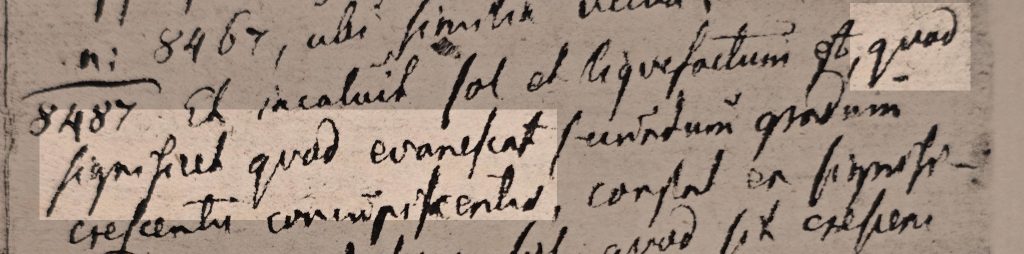 Close-up of an old handwritten manuscript page with dense cursive ink and numbered entries on tan paper.