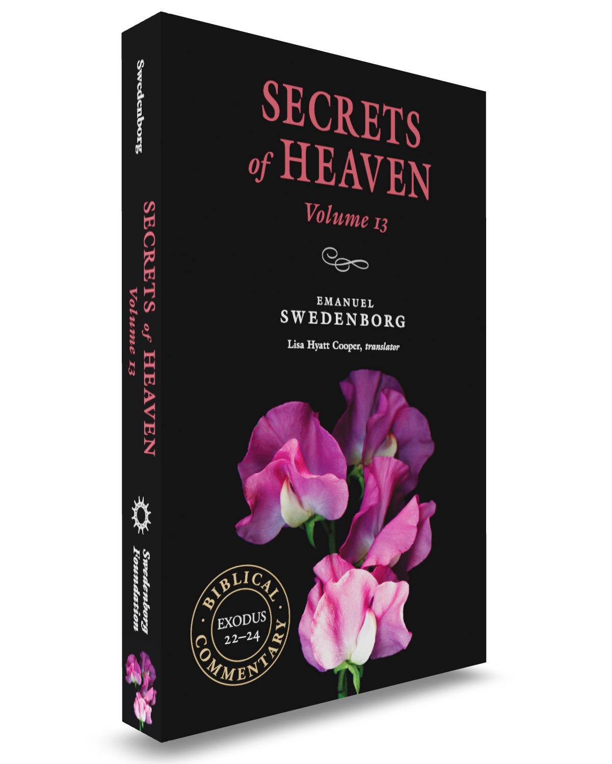 SH13 Portable - Front Cover three-quarter angle cropped - Swedenborg Foundation Black book cover at an angle with pink title and flowers